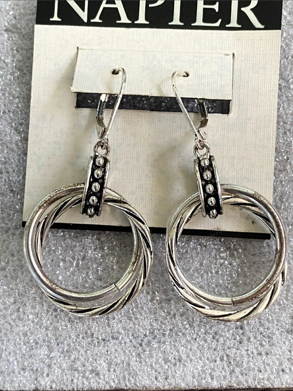 Napier Silver Multi-Hoop Drop Earrings with Accent Bead Detail NWT